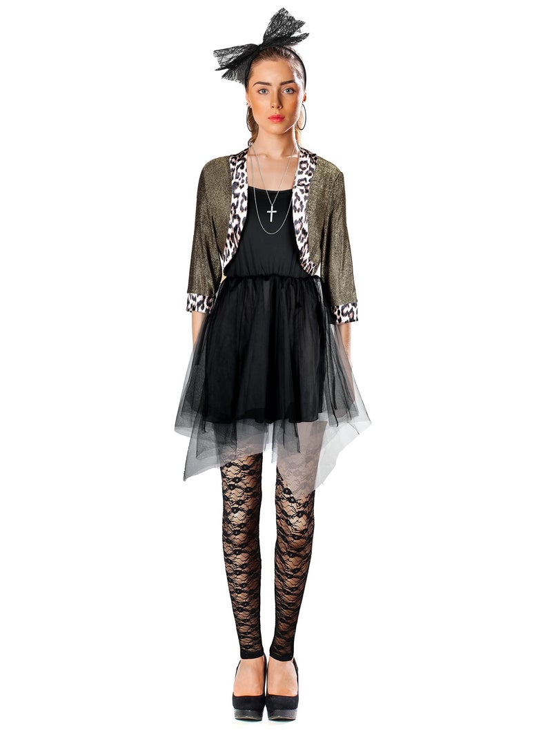 Boyiee Womens 80s Costume Set Dress Jacket Headband Earrings Necklace Lace Legging Gloves Halloween 80s Themed Costumes(L) - Image 5